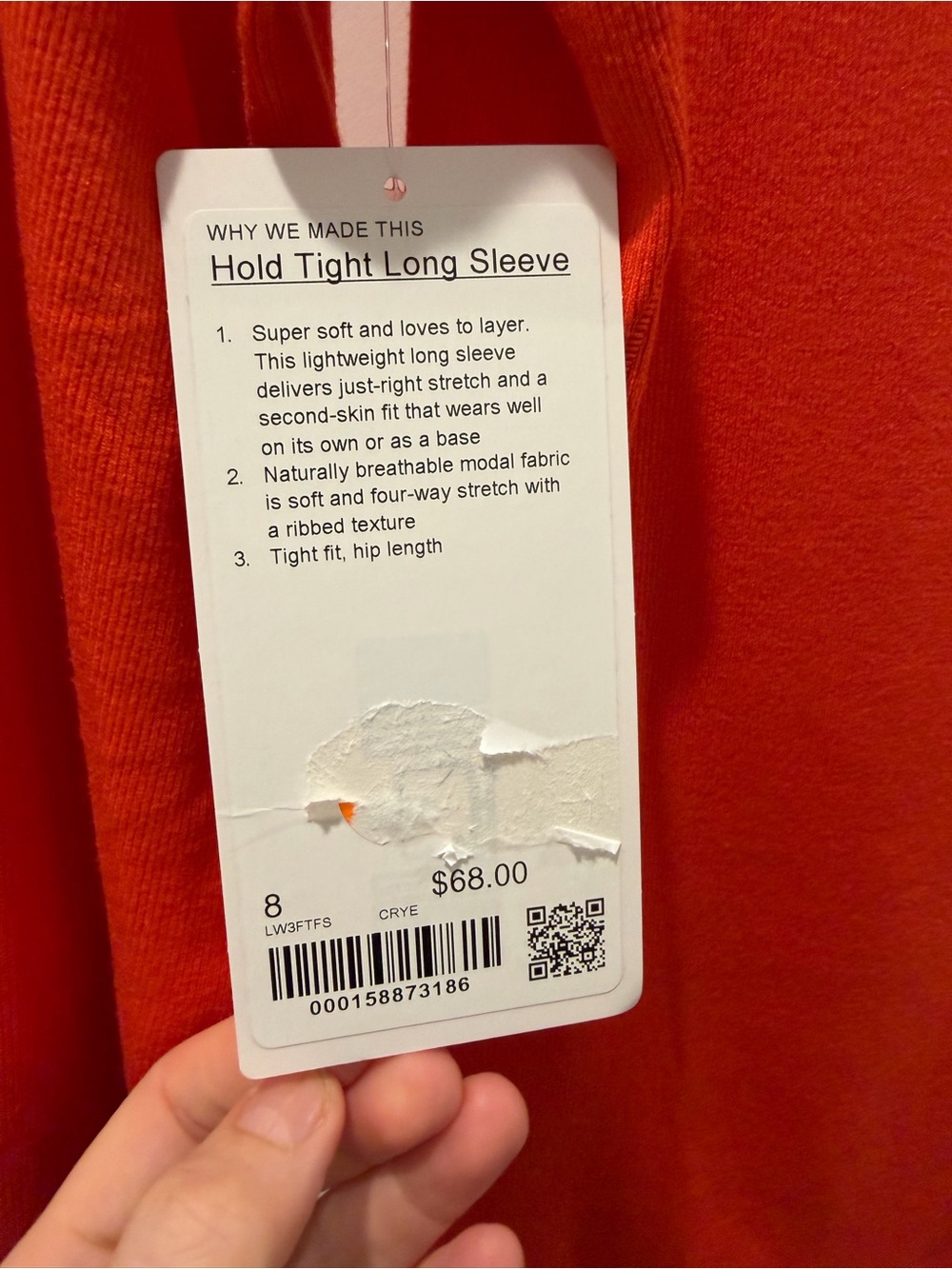 Lululemon NWT Hold Tight Long Sleeve Cherry Ember Size 8 - Picture 3 of 3